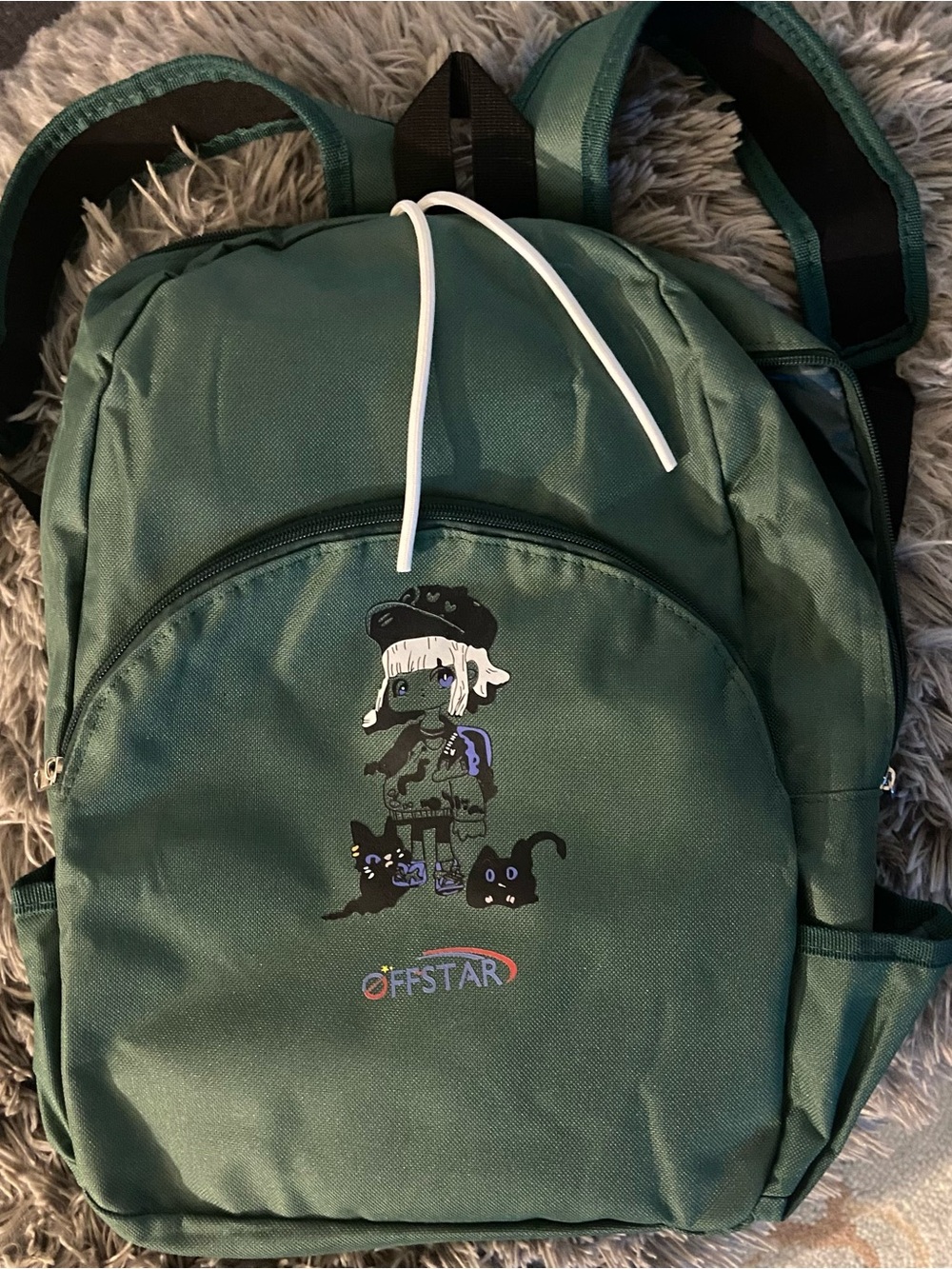 NEW Anime Offstar Forest Green Backpack Bag Chibi Kitty Cat Art Pouch Set NWOT